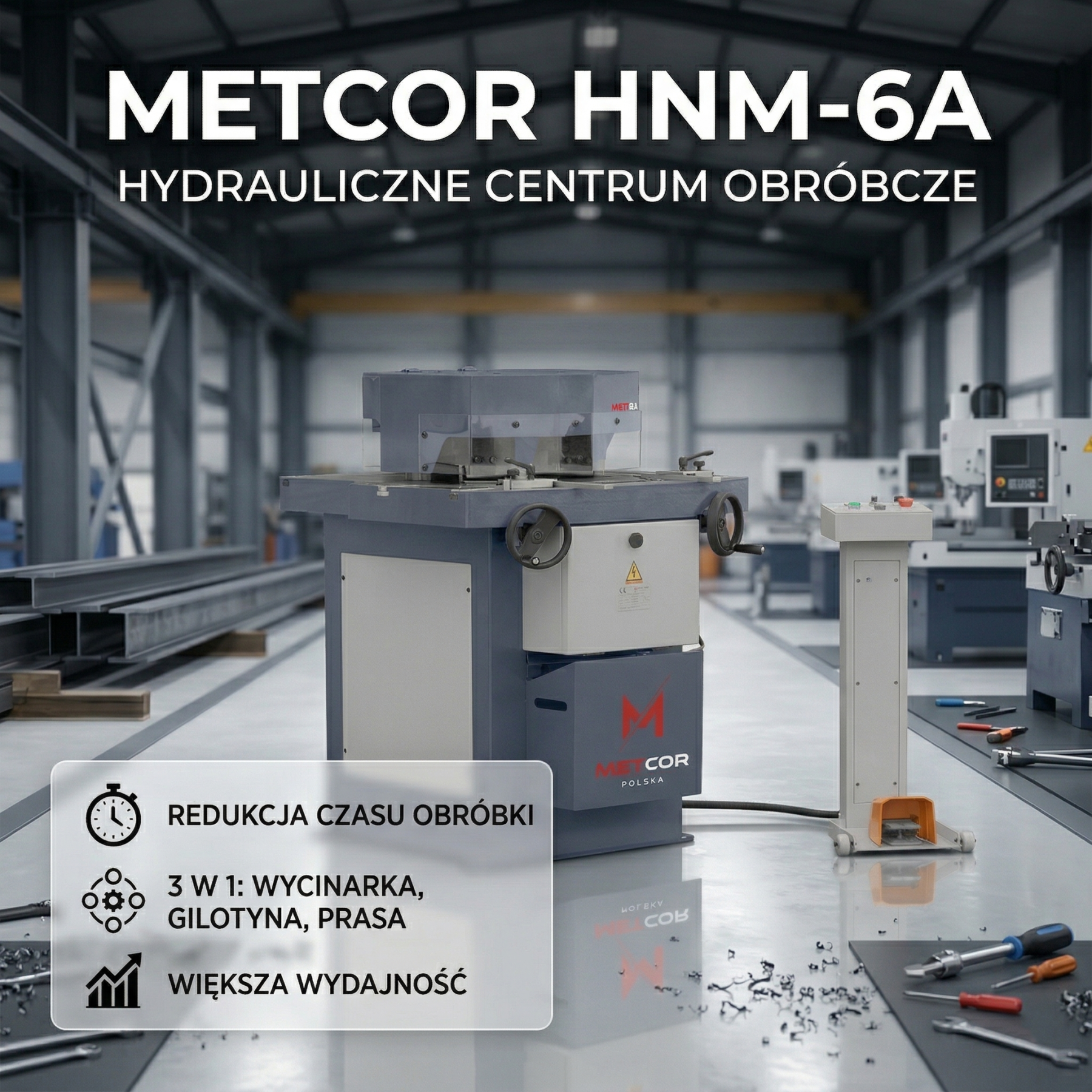 Zdjęcie aktualności METCOR HNM-6A: Hydrauliczna rewolucja w Twoim warsztacie. Jak jedna maszyna zastępuje trzy i tnie koszty produkcji?