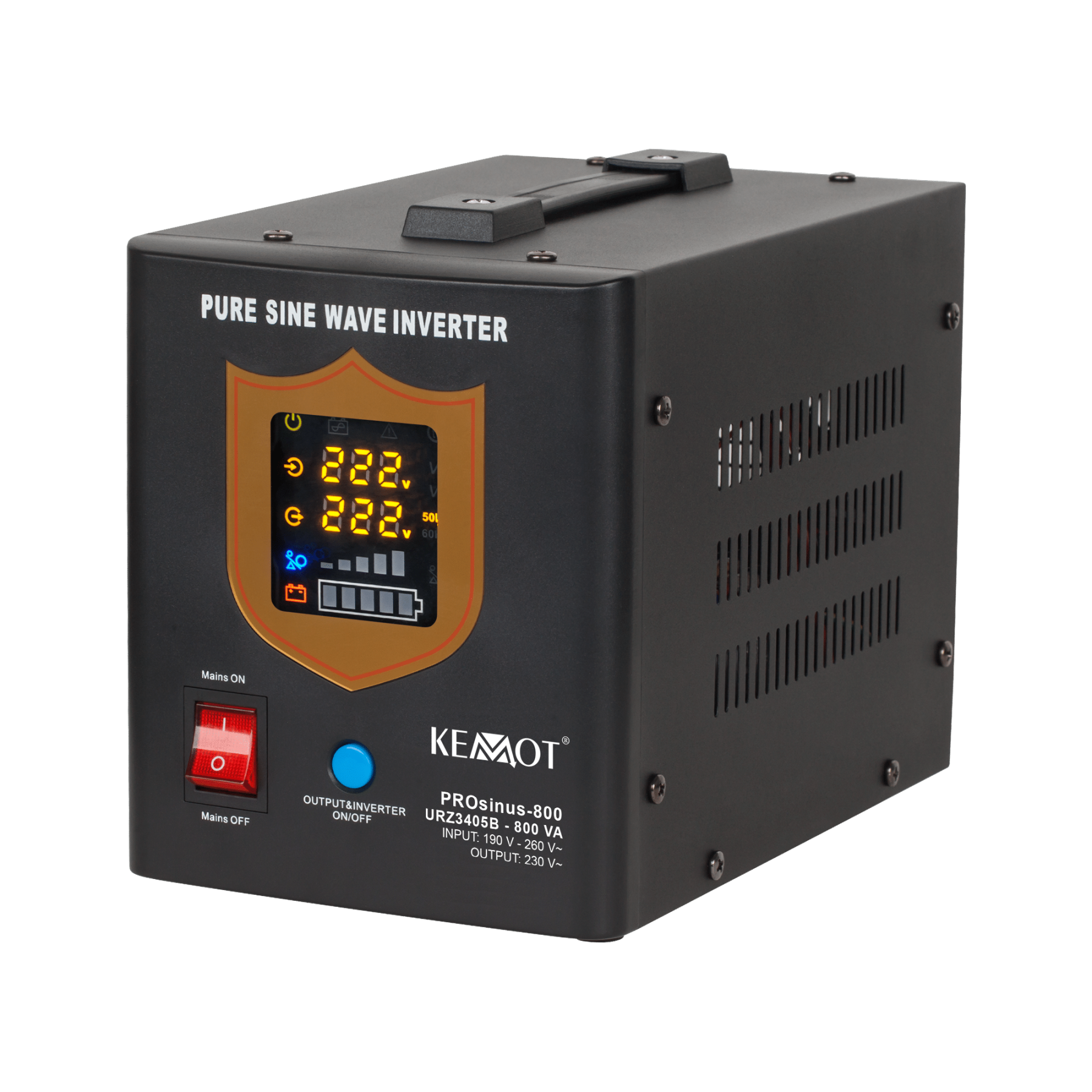 Zasilacz awaryjny KEMOT PROsinus 800 przebieg sinusoidalny 12V 230V 800VA/500W Zasilacz awaryjny KEMOT PROsinus 800 przebieg sinusoidalny 12V 230V 800VA/500W