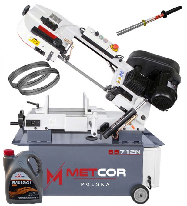 Przecinarka taśmowa METCOR BS712N 400V / 230V + 2 piły + 1L chłodziwa + magnetyczny zbieracz wiórów GRATIS